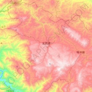 Mappa topografica 龙武镇, altitudine, rilievo