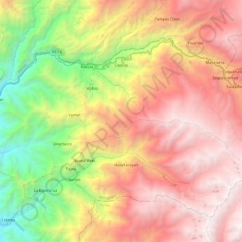 Mappa topografica Cajacay, altitudine, rilievo