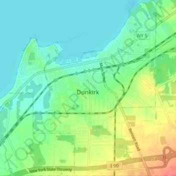 Mappa topografica City of Dunkirk, altitudine, rilievo