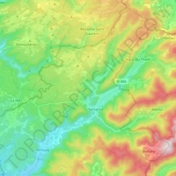 Mappa topografica Servance-Miellin, altitudine, rilievo
