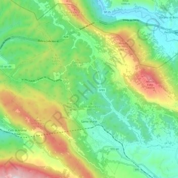 Mappa topografica Sante Marie, altitudine, rilievo
