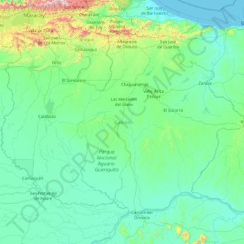 Mappa topografica Estado Guárico, altitudine, rilievo
