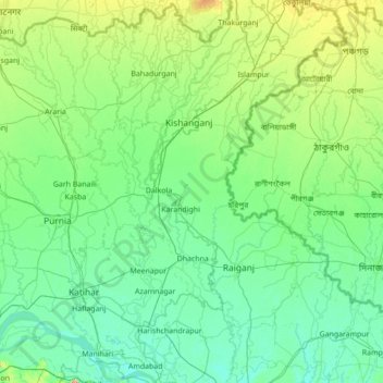 Mappa topografica Uttar Dinajpur, altitudine, rilievo