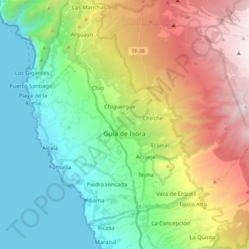Mappa topografica Guía de Isora, altitudine, rilievo