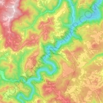 Mappa topografica Bluestone National Scenic River, altitudine, rilievo