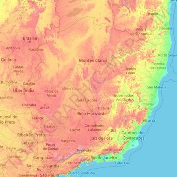 Mappa topografica Minas Gerais, altitudine, rilievo