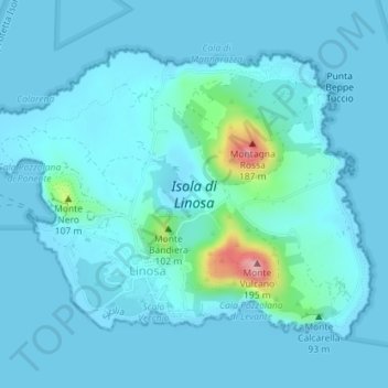 Mappa topografica Isola di Linosa, altitudine, rilievo