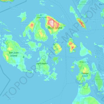 Mappa topografica Padilla Bay National Estuarine Research Reserve, altitudine, rilievo