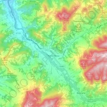 Mappa topografica Ponte Nizza, altitudine, rilievo