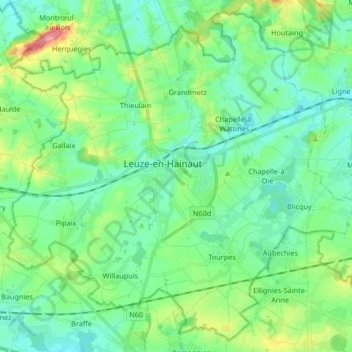 Mappa topografica Leuze-en-Hainaut, altitudine, rilievo