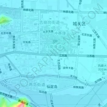 Mappa topografica 八廓街道, altitudine, rilievo