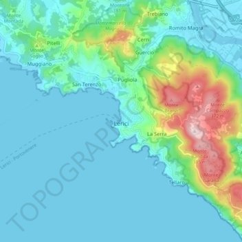 Mappa topografica Lerici, altitudine, rilievo