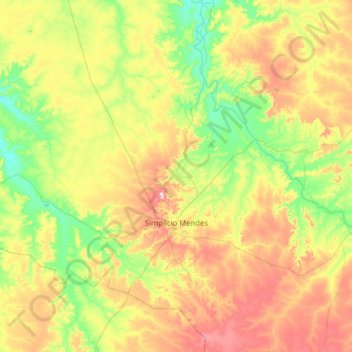 Mappa topografica Simplício Mendes, altitudine, rilievo