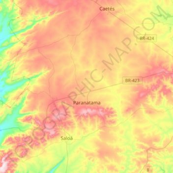 Mappa topografica Paranatama, altitudine, rilievo