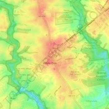 Mappa topografica White Oak, altitudine, rilievo