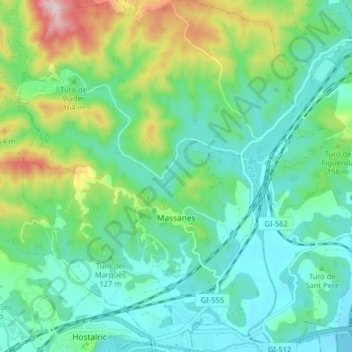 Mappa topografica Massanas, altitudine, rilievo