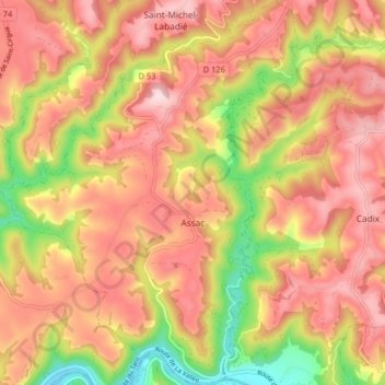 Mappa topografica Assac, altitudine, rilievo