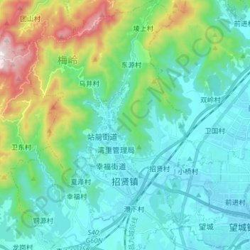 Mappa topografica 招贤镇, altitudine, rilievo