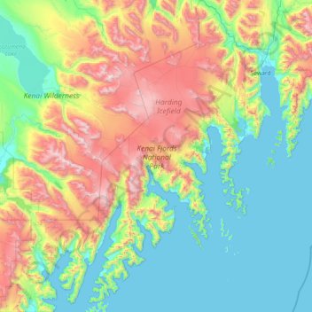 Mappa topografica Kenai Fjords National Park, altitudine, rilievo