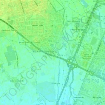 Mappa topografica Assago, altitudine, rilievo