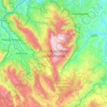Mappa topografica Parco Nazionale della Majella, altitudine, rilievo