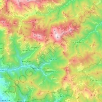 Mappa topografica Stazzema, altitudine, rilievo