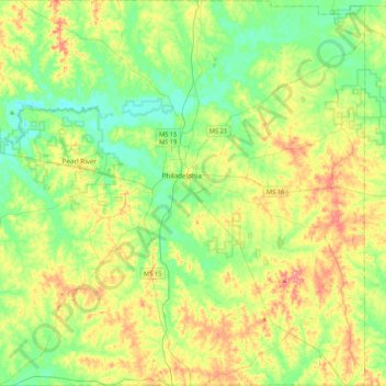 Mappa topografica Neshoba County, altitudine, rilievo