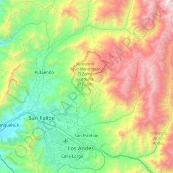 Mappa topografica San Esteban, altitudine, rilievo