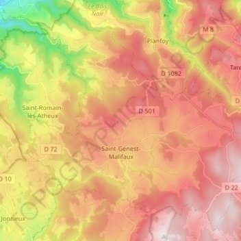 Mappa topografica Saint-Genest-Malifaux, altitudine, rilievo