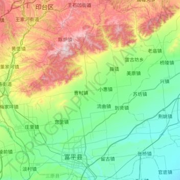 Mappa topografica 富平县, altitudine, rilievo