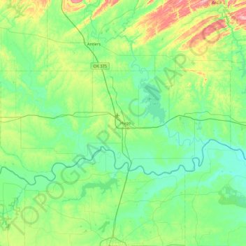 Mappa topografica Choctaw County, altitudine, rilievo