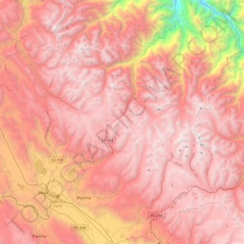 Mappa topografica Apata, altitudine, rilievo