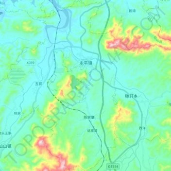 Mappa topografica 永平镇, altitudine, rilievo