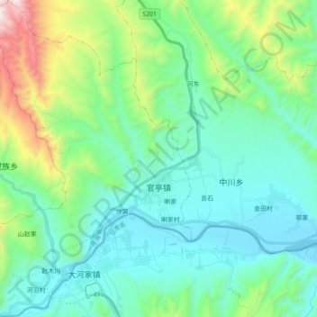 Mappa topografica 官亭镇, altitudine, rilievo
