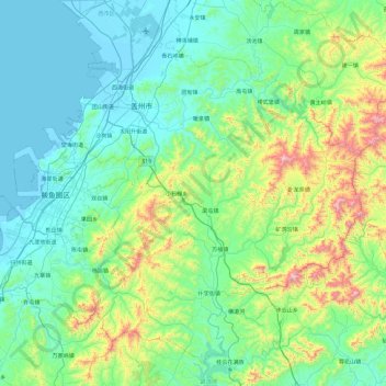 Mappa topografica 盖州市, altitudine, rilievo