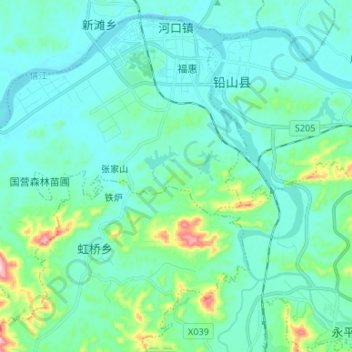 Mappa topografica 河口镇, altitudine, rilievo