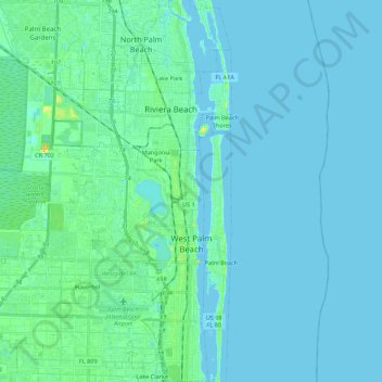 Mappa topografica West Palm Beach, altitudine, rilievo