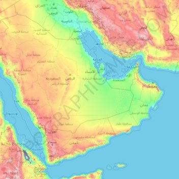Mappa topografica Penisola araba, altitudine, rilievo