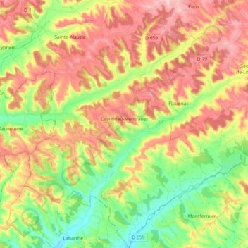 Mappa topografica Castelnau-Montratier, altitudine, rilievo