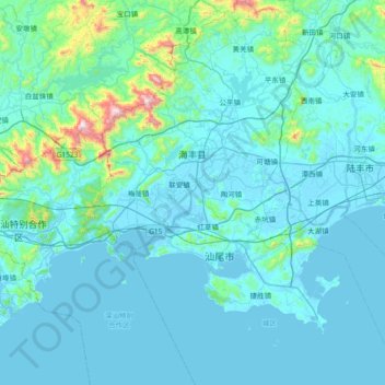 Mappa topografica 海丰县, altitudine, rilievo