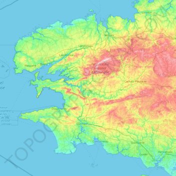 Mappa topografica Finistère, altitudine, rilievo