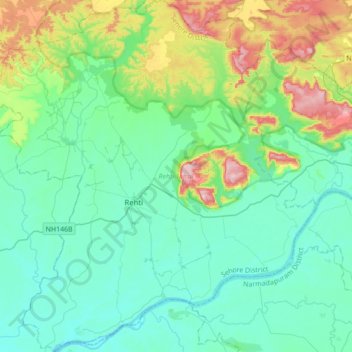 Mappa topografica Rehti Tahsil, altitudine, rilievo