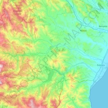 Mappa topografica Agri, altitudine, rilievo