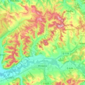 Mappa topografica Mirepoix, altitudine, rilievo