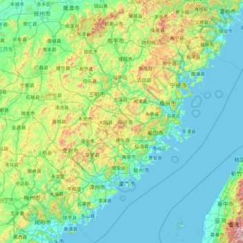 Mappa topografica 福建省, altitudine, rilievo