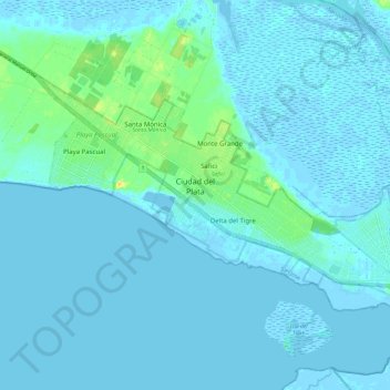 Mappa topografica Ciudad del Plata, altitudine, rilievo