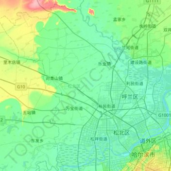 Mappa topografica 松北区, altitudine, rilievo
