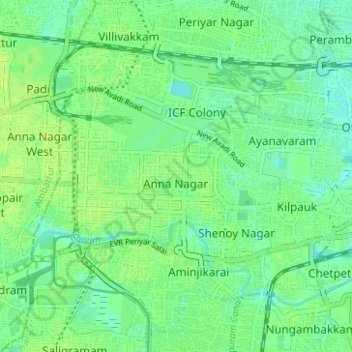 Mappa topografica Zone 8 Anna Nagar, altitudine, rilievo