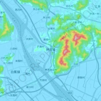 Mappa topografica 神湾镇, altitudine, rilievo