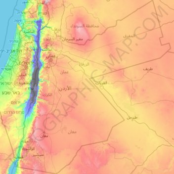 Mappa topografica Jordan, altitudine, rilievo